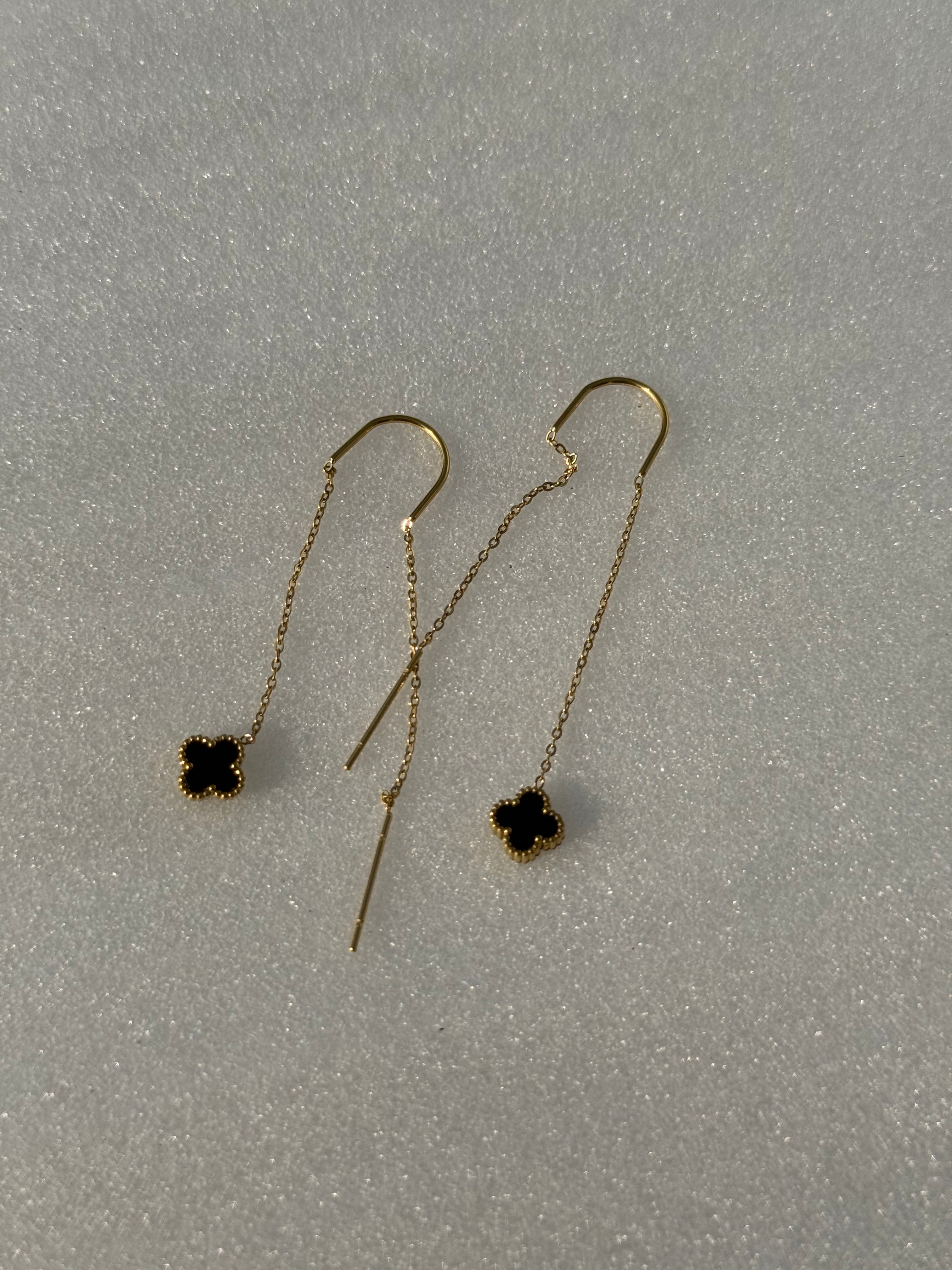 Long chain clover earrings