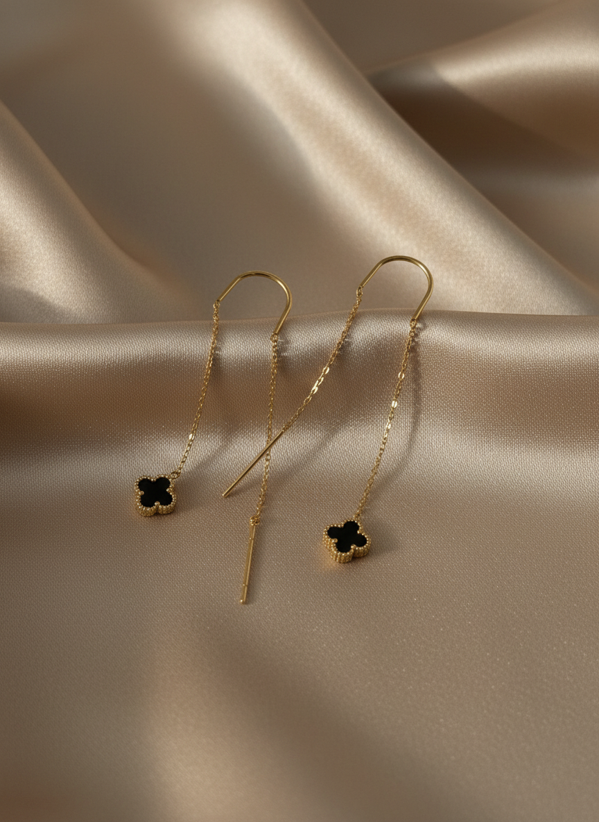 Long chain clover earrings