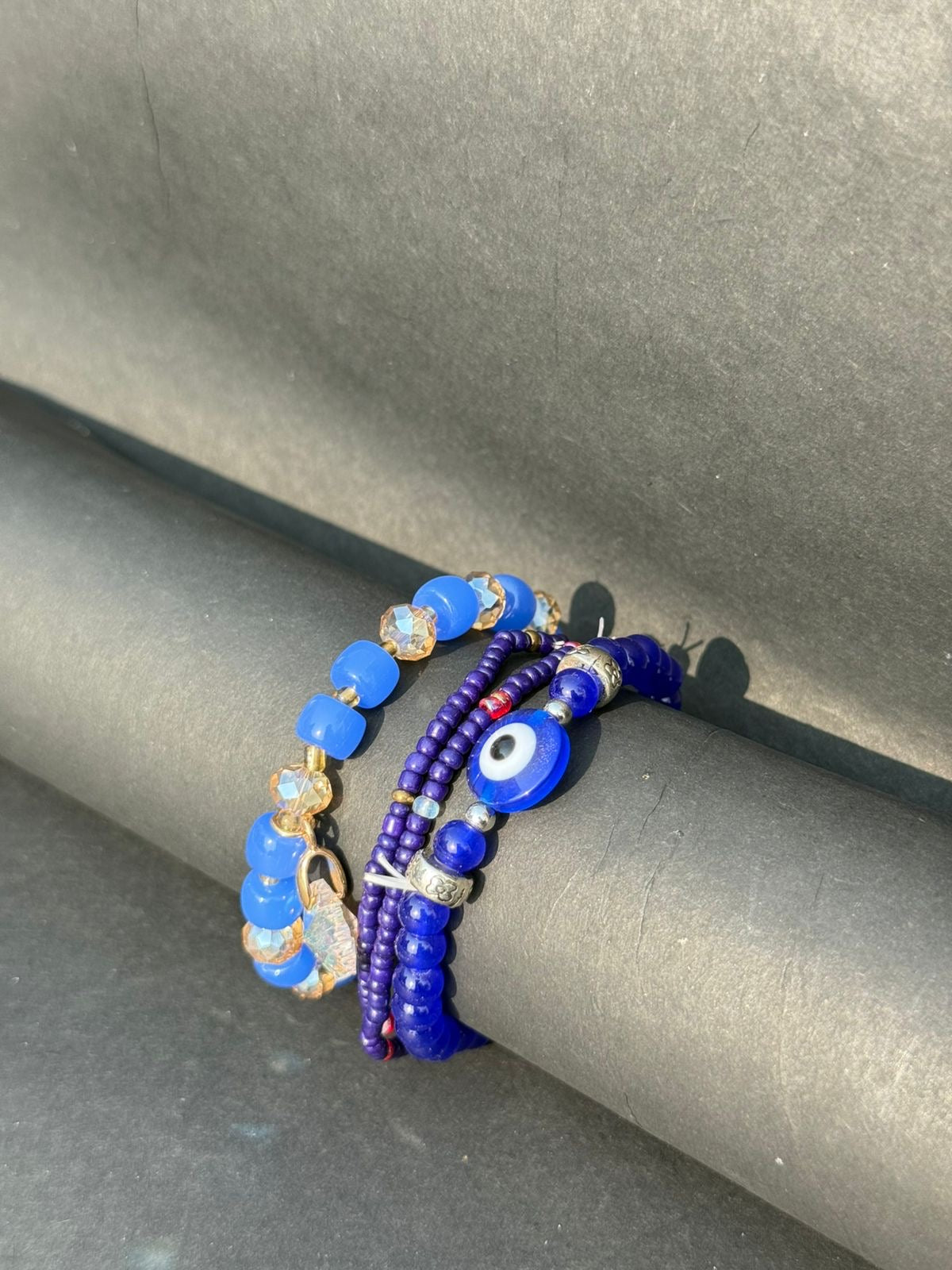 Royal blue evil eye beaded stack