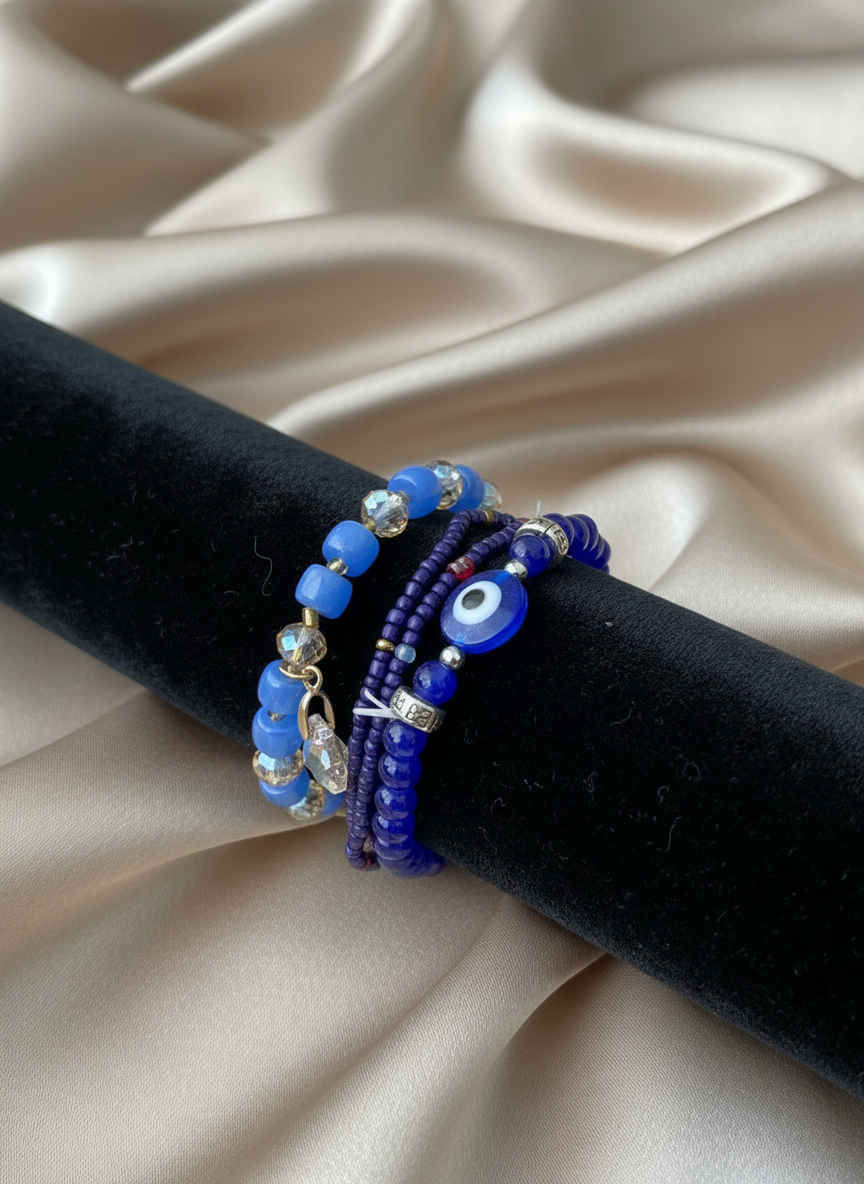 Royal blue evil eye beaded stack
